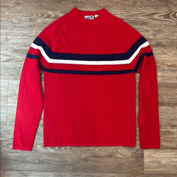 Obermeyer Men's Size Medium Red Black/Dark Navy and White Striped Sweater - Picture 1 of 14